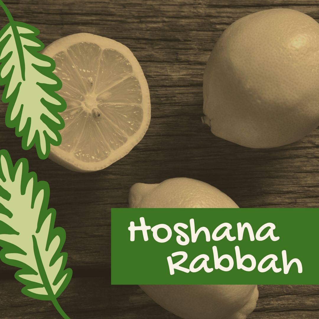 Hoshana Rabbah Greeting with Lemons and Wooden Background