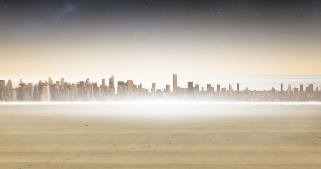 Misty Urban Skyline at Dawn with Tranquil Atmosphere