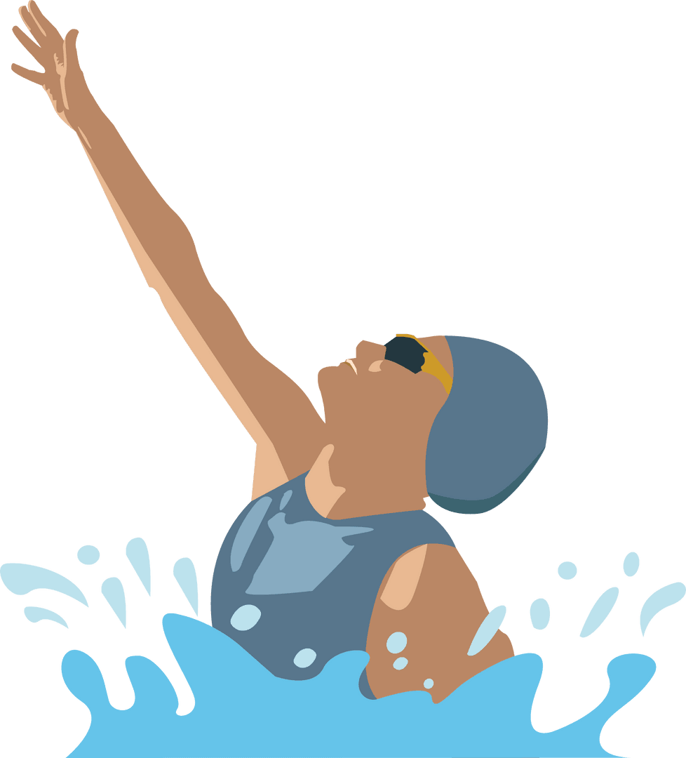 Flat Design Swimmer in Motion with Transparent Background