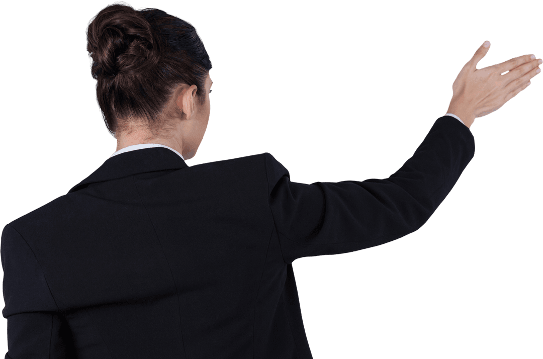 Transparent Woman In Business Suit Reaching Out to Virtual Space