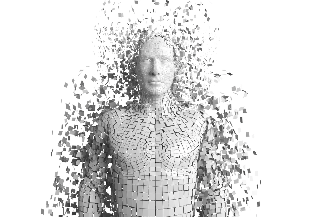 Transparent digital illustration of white man disintegrating into particles - Download Free Stock Images Pikwizard.com