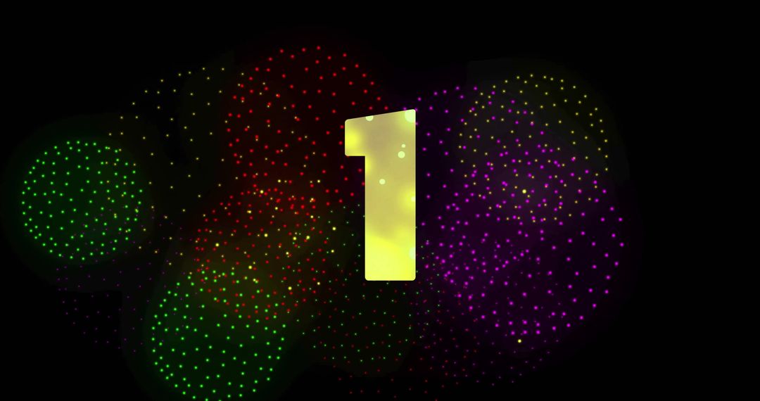 Sparkling Fireworks and Number One on Black Background