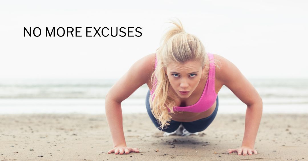 Determined Woman Doing Push-Ups on Beach