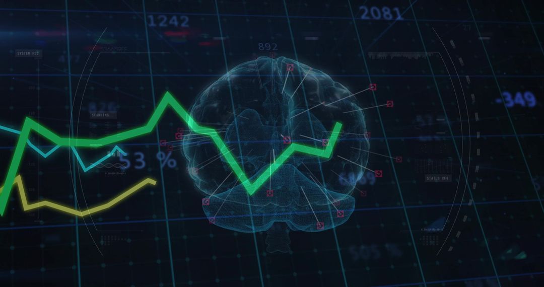 Futuristic Brain with Data Analytics and Trend Lines Visualization