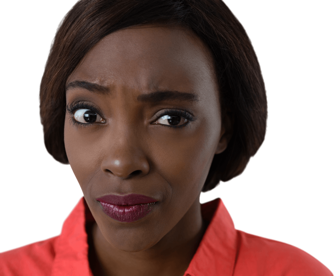 Woman with Perplexed Expression Against Transparent Background