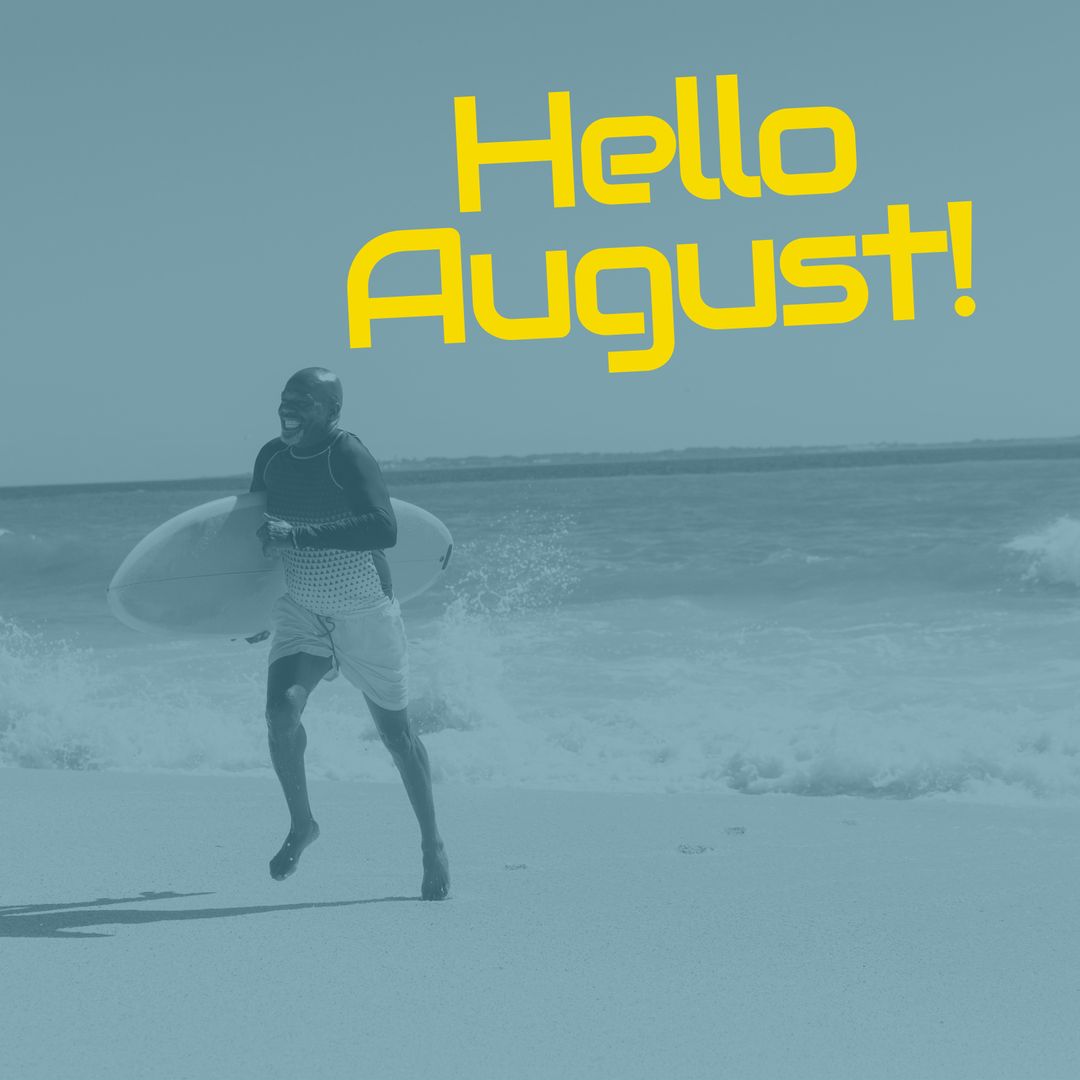 Excited Surfer Embracing Sunny August on the Beach
