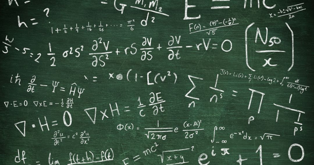 Complex Formulas on Green Chalkboard Conveying Mathematics Concepts