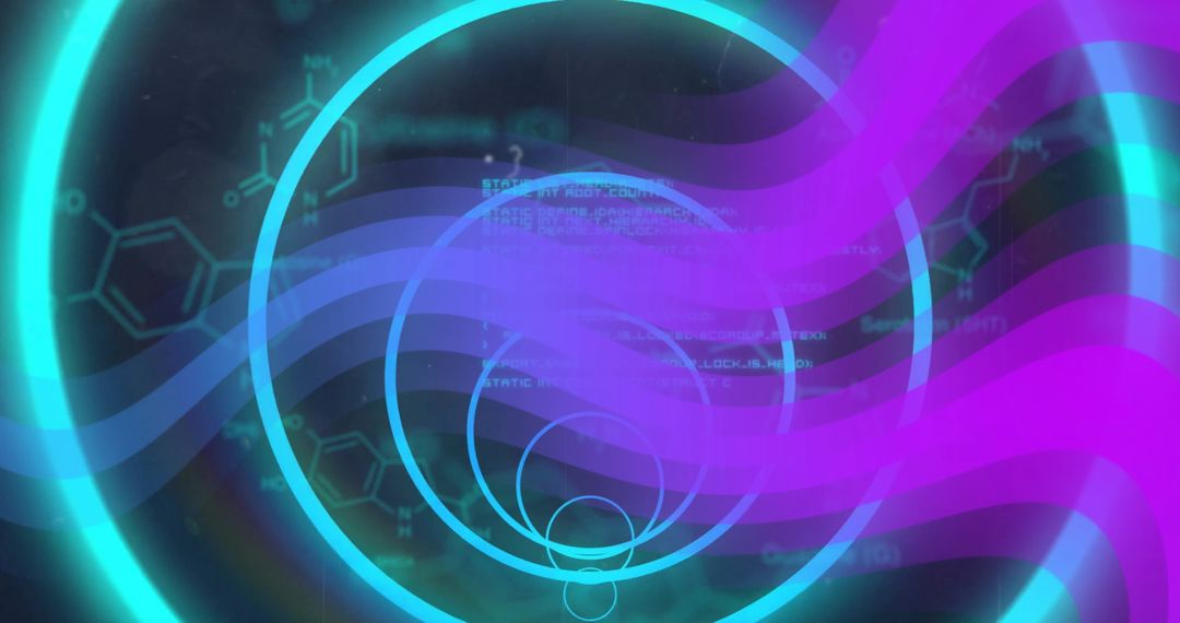 Neon Shapes Overlapping Chemical Formula on Black Background