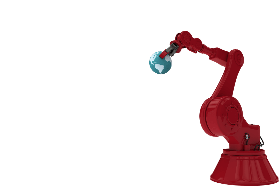 Transparent Red Robotic Claw Holding Earth Globe