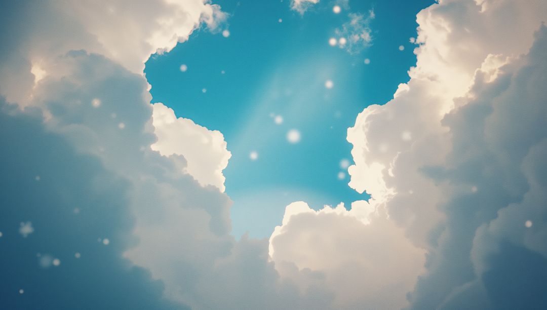 Ethereal Cloudscape with Vibrant Sky Lighting and Glowing Particles