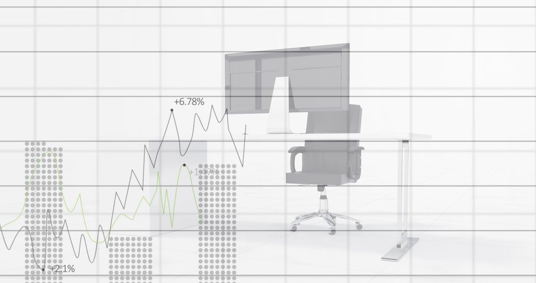 Financial Data Overlapping Modern Office Space Showing Business Growth