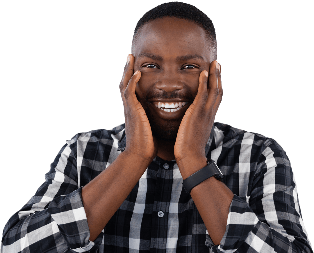 Joyful African American Man Expressing Excitement on Transparent Background