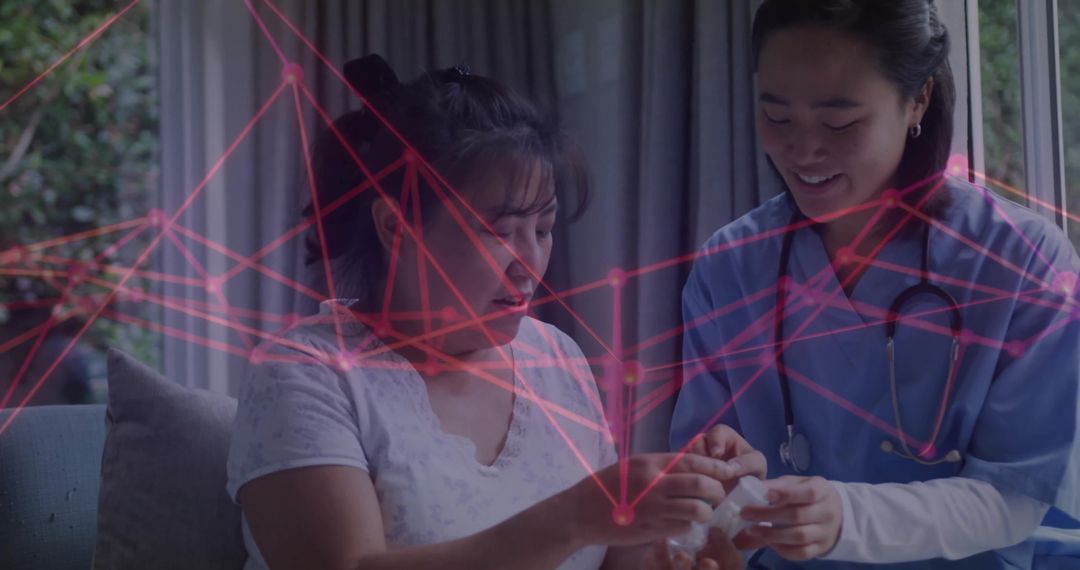 Nurse Assisting Patient With Glucose Meter and Digital Health Interface