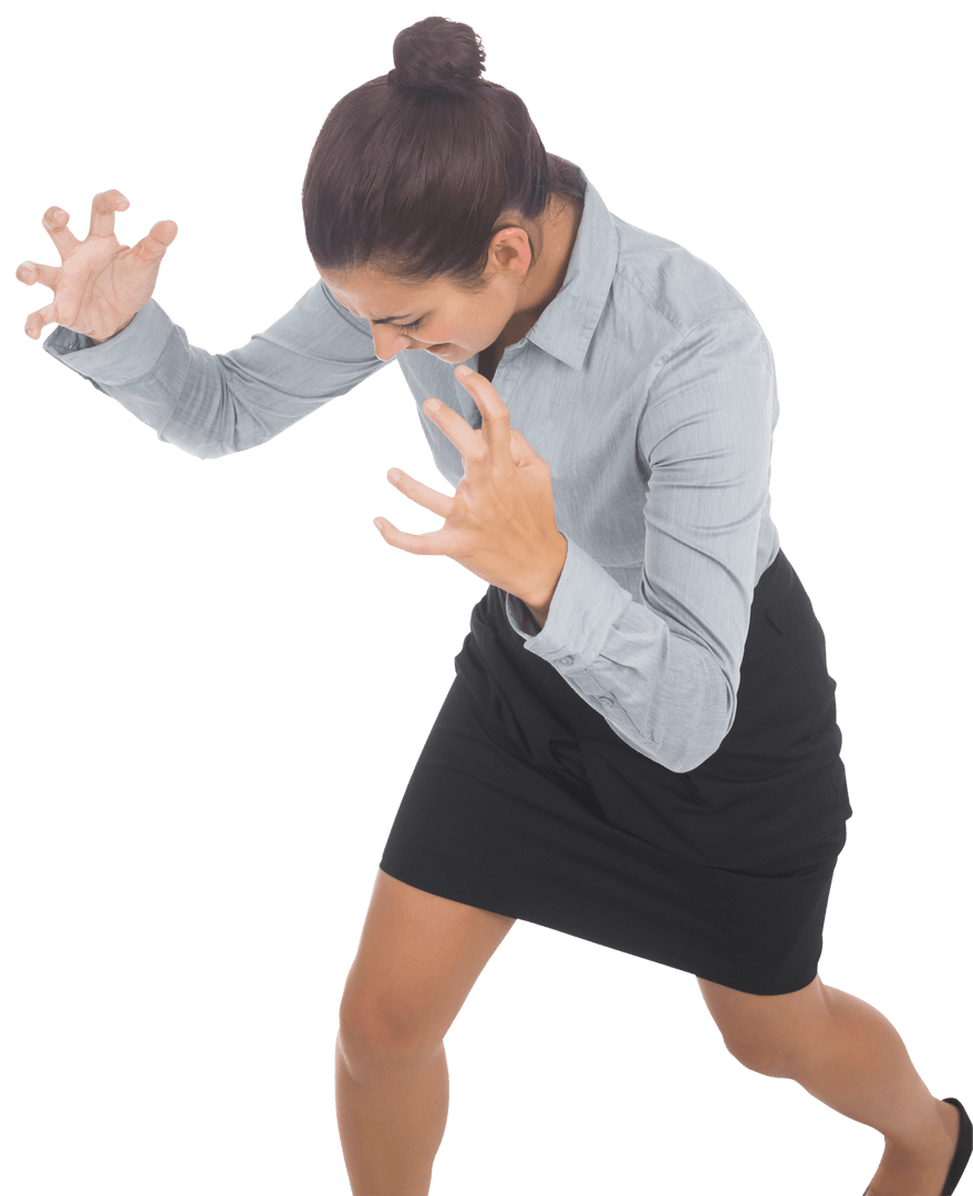 Transparent Isolated Stressed Businesswoman Expressing Frustration