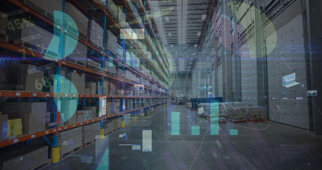 Digital Data Visualization Over Warehouse Background