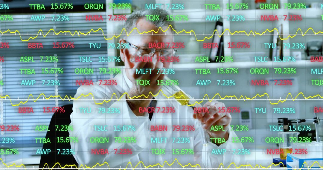 Financial Analyst Examining Market Trends with Data Overlay