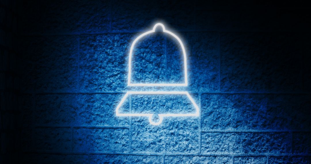 Illuminated Neon Bell Icon on Dark Brick Wall - Free Images, Stock Photos and Pictures on Pikwizard.com