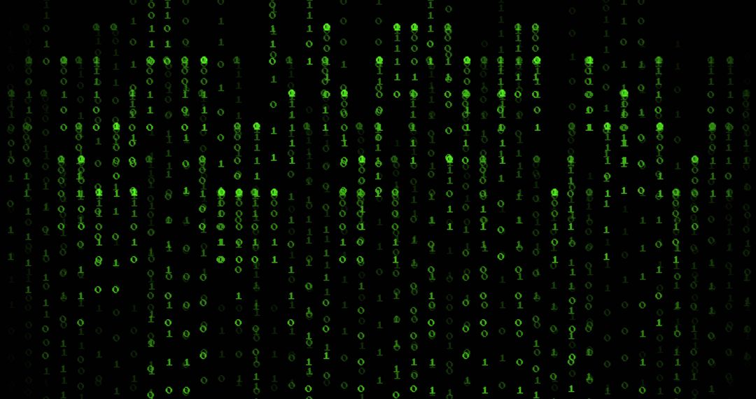 Green Binary Code Flow Over Black Background