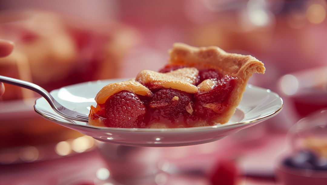 Indulgent Slice of Glossy Red Fruit Pie on Elegant Plate