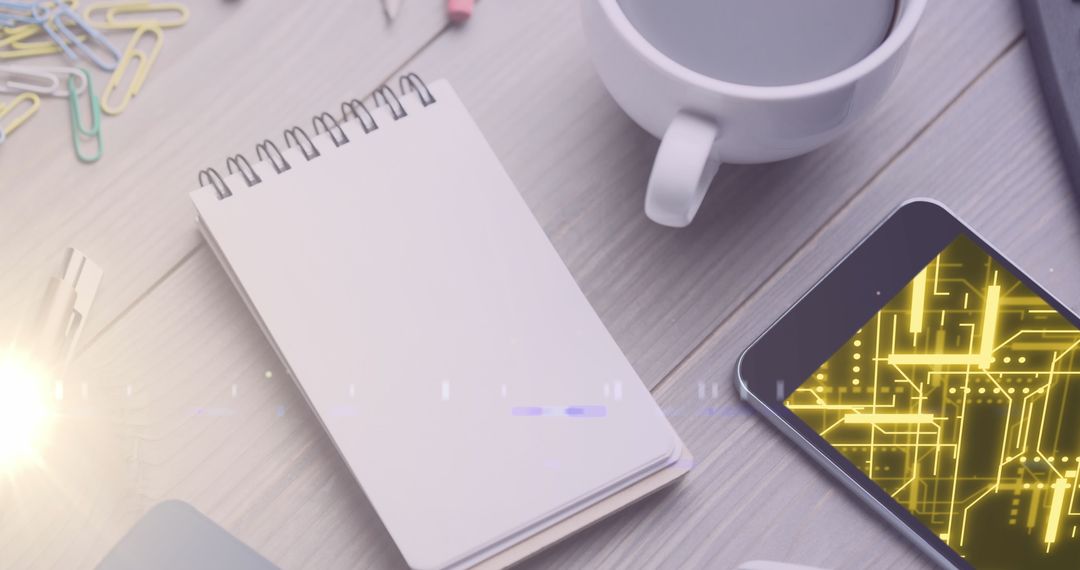 Digital Innovation with Smartphone Interface on Wooden Desk