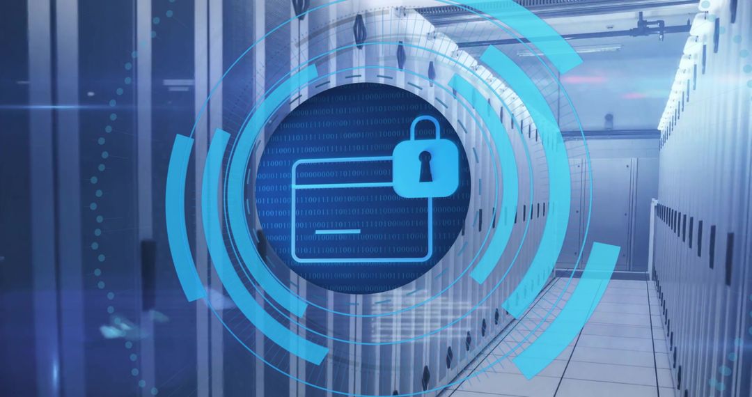 Digital Security Illustration Over Server Room