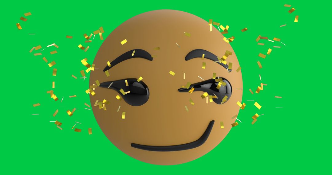 Smiling Emoji with Confetti on Green Background