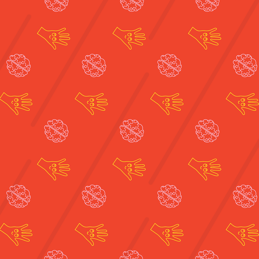 Pattern of Hand and Brain Illustration on Transparent Background