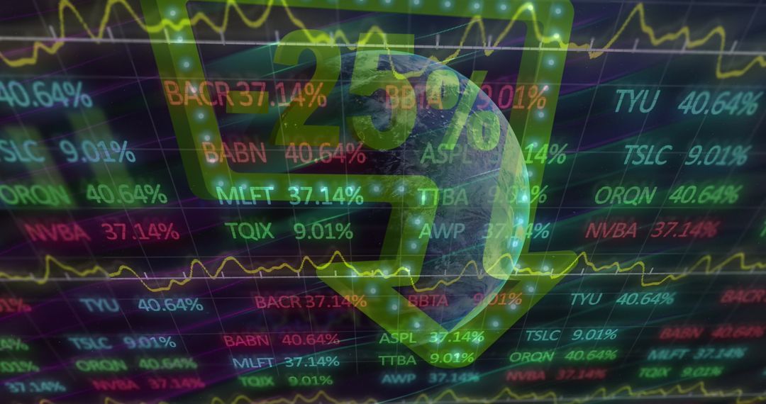 Financial Data with Global Sale Arrow Sign and Globe