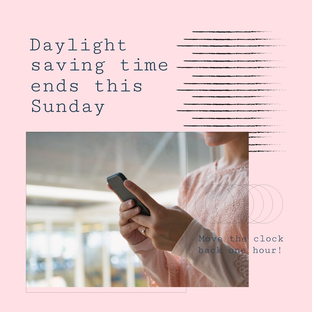 Daylight Saving Time Reminder with Businesswoman and Smartphone
