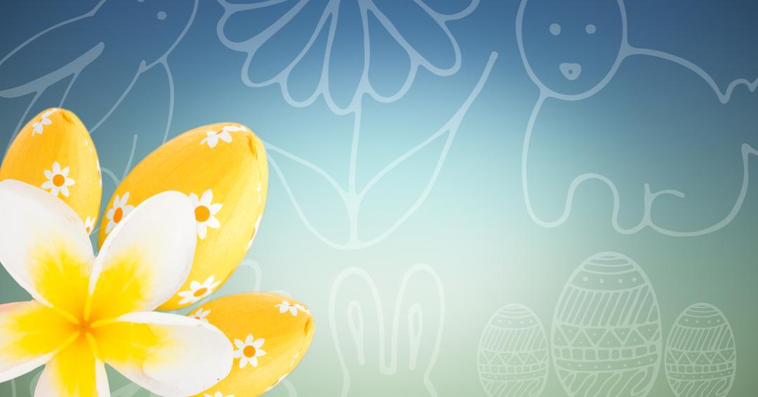 Yellow Flower with Decorated Easter Eggs on Colorful Gradient Background - Free Images, Stock Photos and Pictures on Pikwizard.com