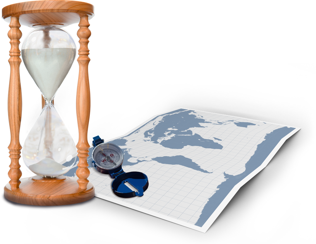 Transparent Embedding of Hourglass, Map, and Compass Illustrating Time and Exploration - Download Free Stock Images Pikwizard.com