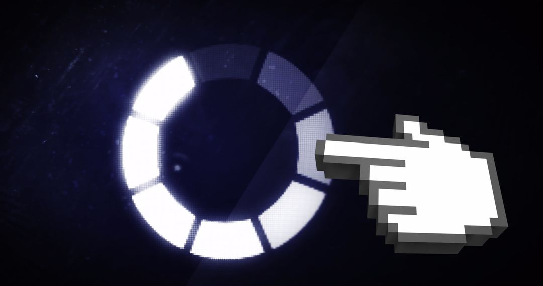 Pixelated Hand Clicking Loading Data Icon Dark Background