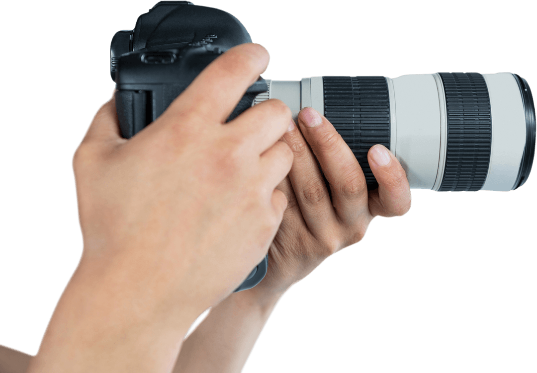 Transparent Close-Up of Photographer Holding Digital Camera