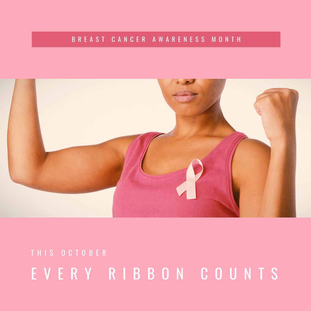 Breast Cancer Awareness Month Poster with Empowered Woman Flexing - Download Free Stock Templates Pikwizard.com