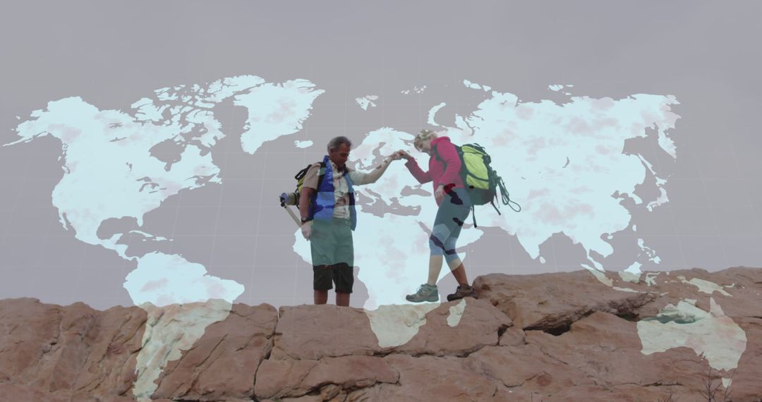 Senior Adventure Duo Hiking with Global Ambitions in Active Retirement