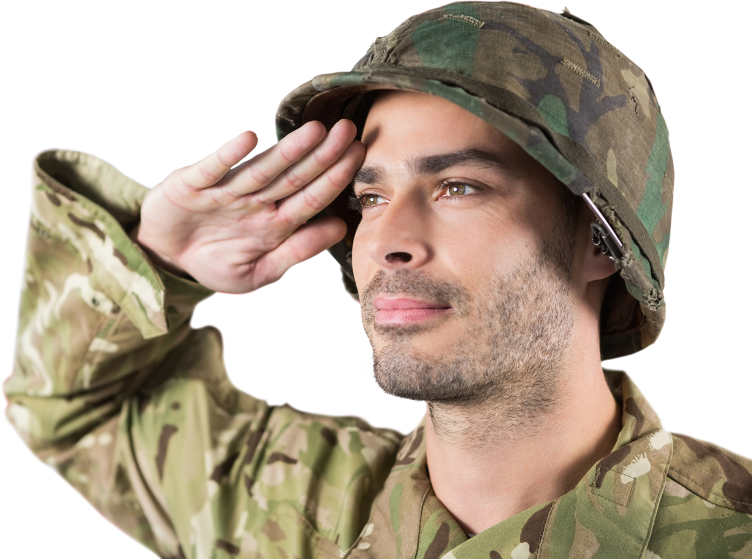 Close Up of Confident Soldier Saluting in Transparent Background - Download Free Stock Images Pikwizard.com