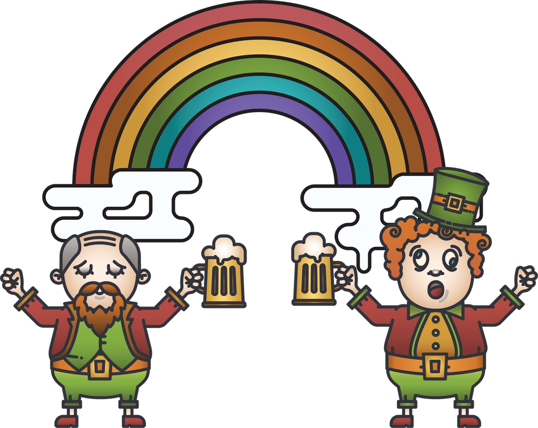 Transparent Celebration with Cartoon Cheers Under Colorful Rainbow