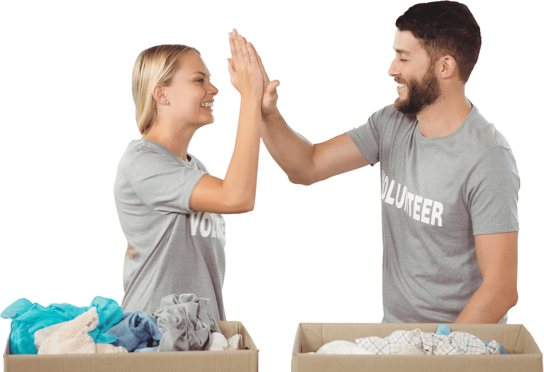 Volunteers Celebrating Success with High Five Transparent Background