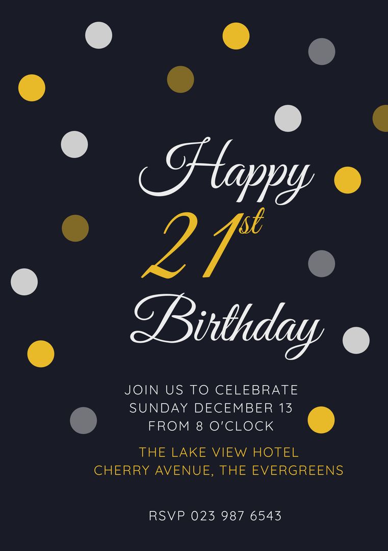 Elegant 21st Birthday Invitation with Gold and Silver Confetti on Dark Background - Download Free Stock Templates Pikwizard.com