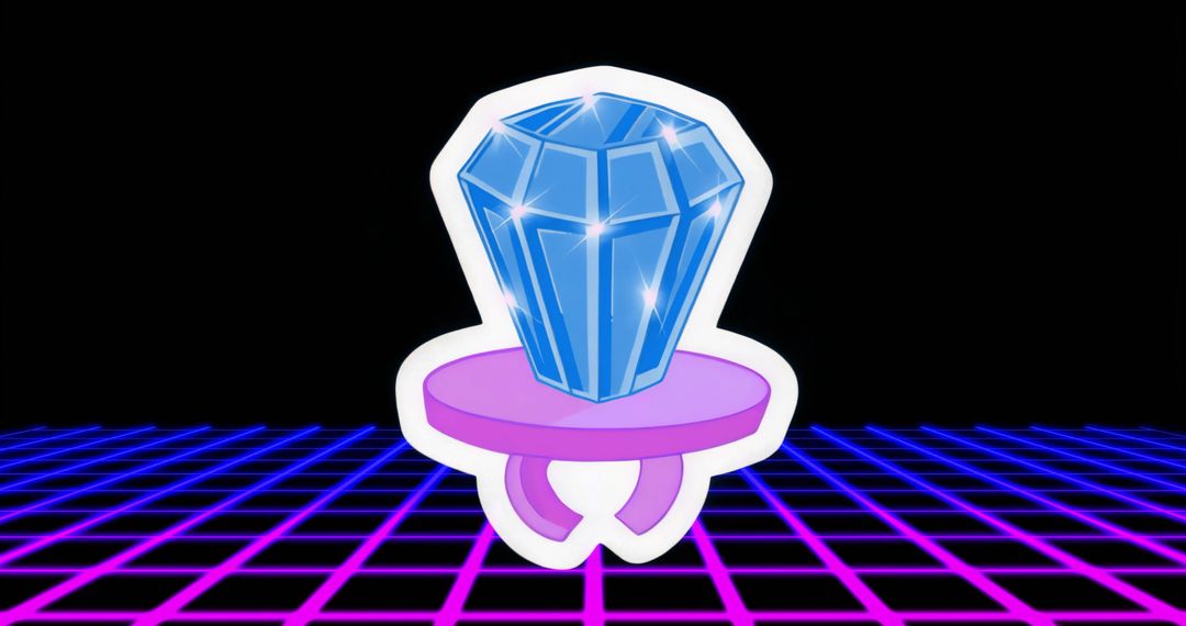 Futuristic Blue Gem on Neon Grid Platform