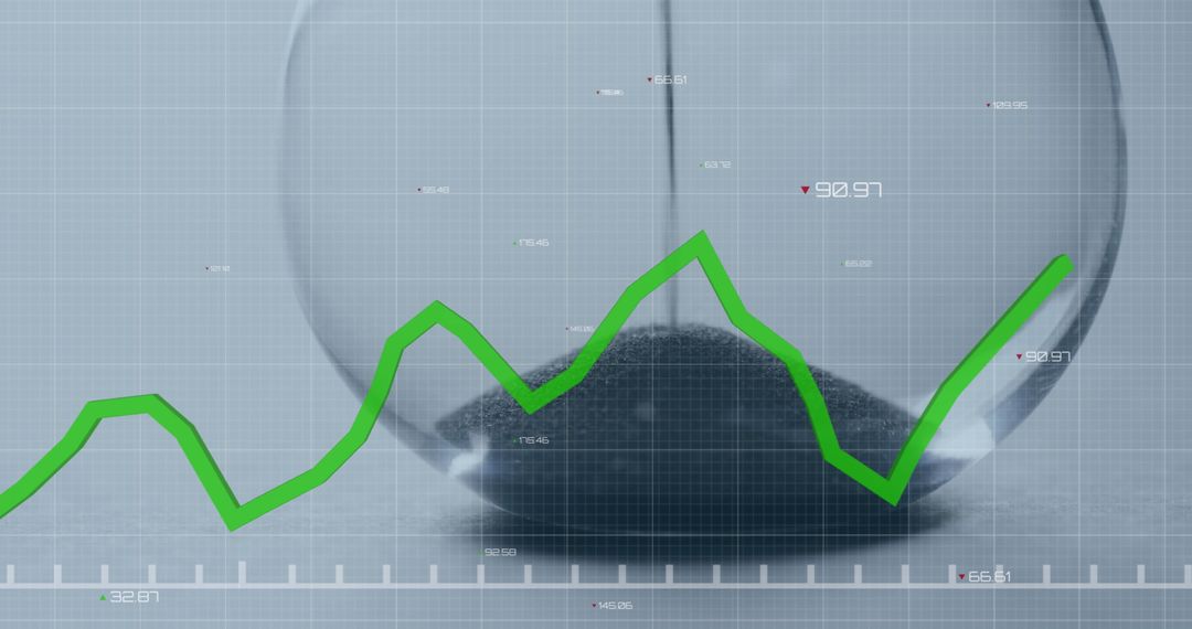 Financial Data Overlays on Transparent Hourglass Illustration