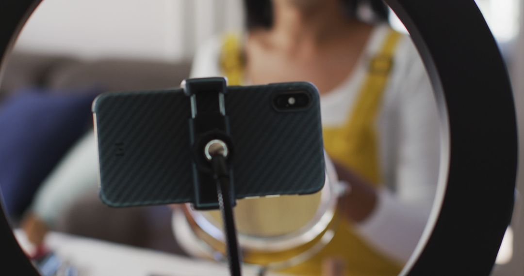 Woman Using Ring Light for Vlogging at Home - Free Images, Stock Photos and Pictures on Pikwizard.com