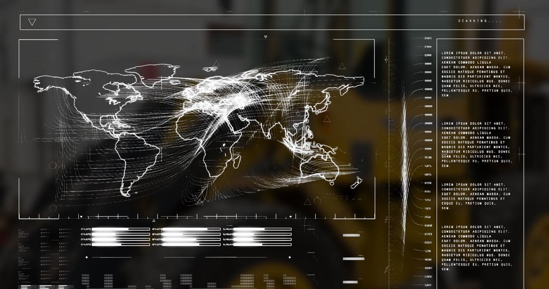Digital Blockchain Map Overlay on Modern Warehouse Interior