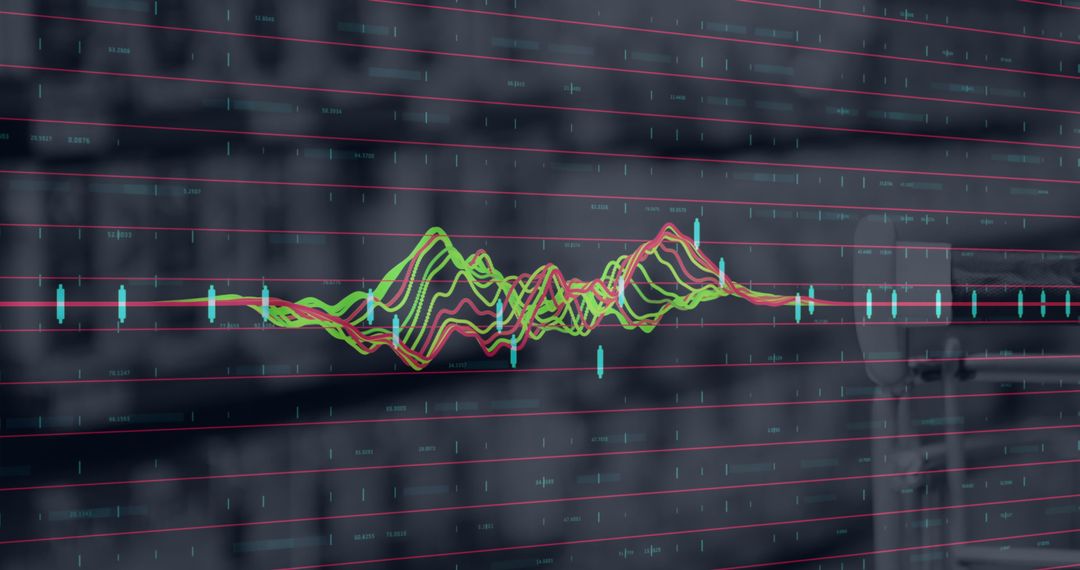 Abstract Financial Data Visualization Superimposed on Retail Space