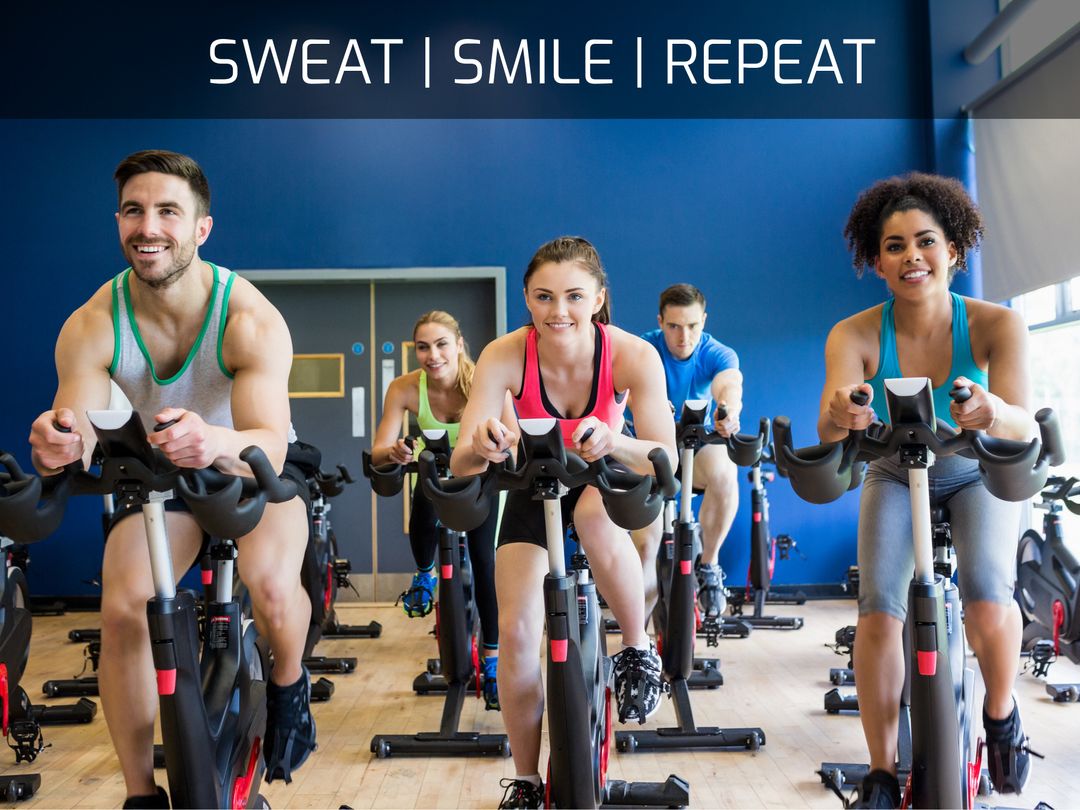 Energetic Group Exercising on Stationary Bikes in Gym - Download Free Stock Templates Pikwizard.com