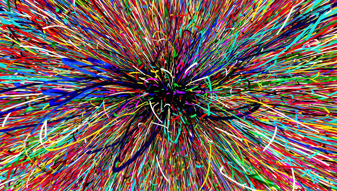 Dynamic Explosion of Colorful Curved Lines in Abstract Art