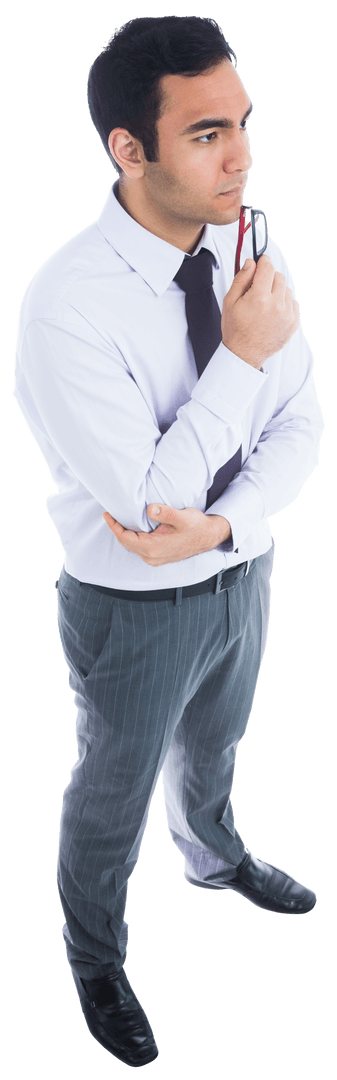 Thoughtful Biracial Businessman Pondering Business Decision Transparent