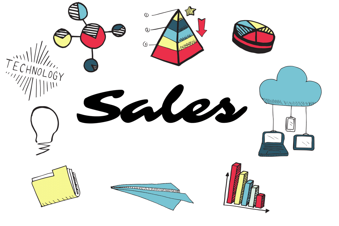 Transparent Business Icons with Sales Text Illustration