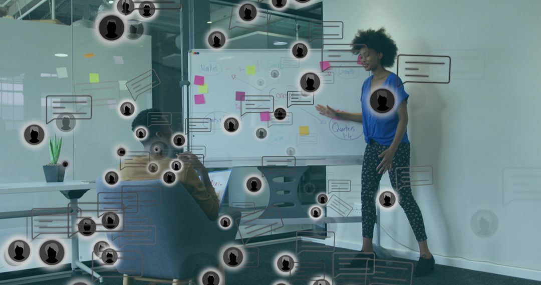 Innovative Team Collaboration in Modern Office with Digital Elements