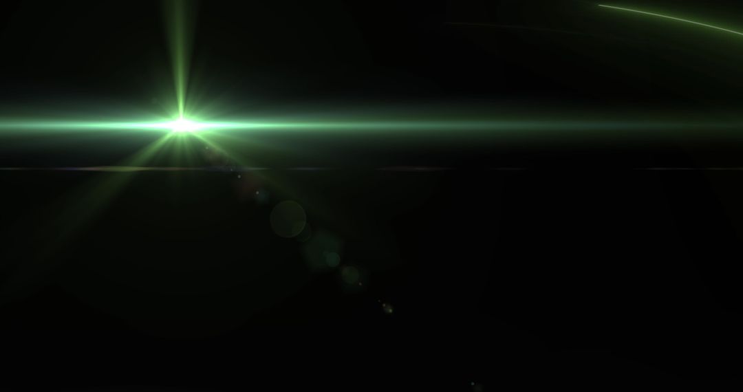 Green Light Burst on Black Background, Energy and Movement